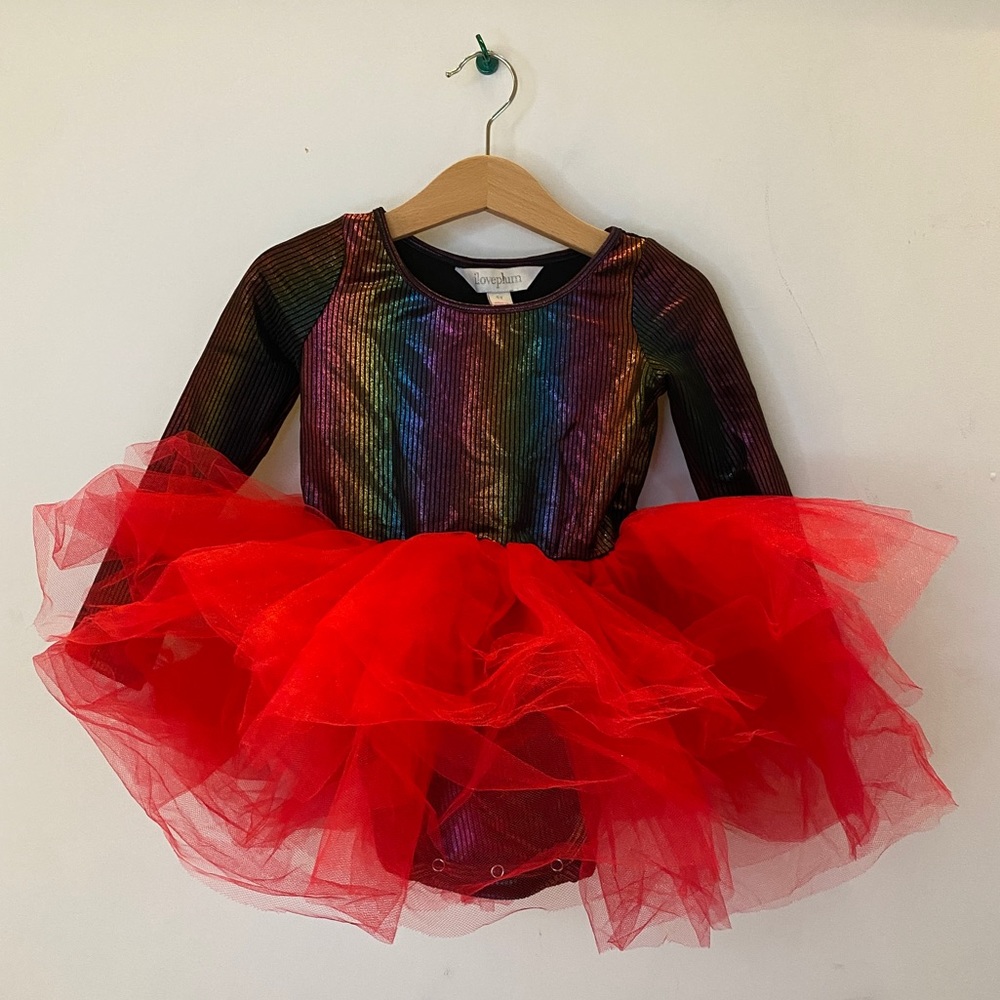 Long Sleeve Tutu Dress - Metallic Rainbow Black & Red